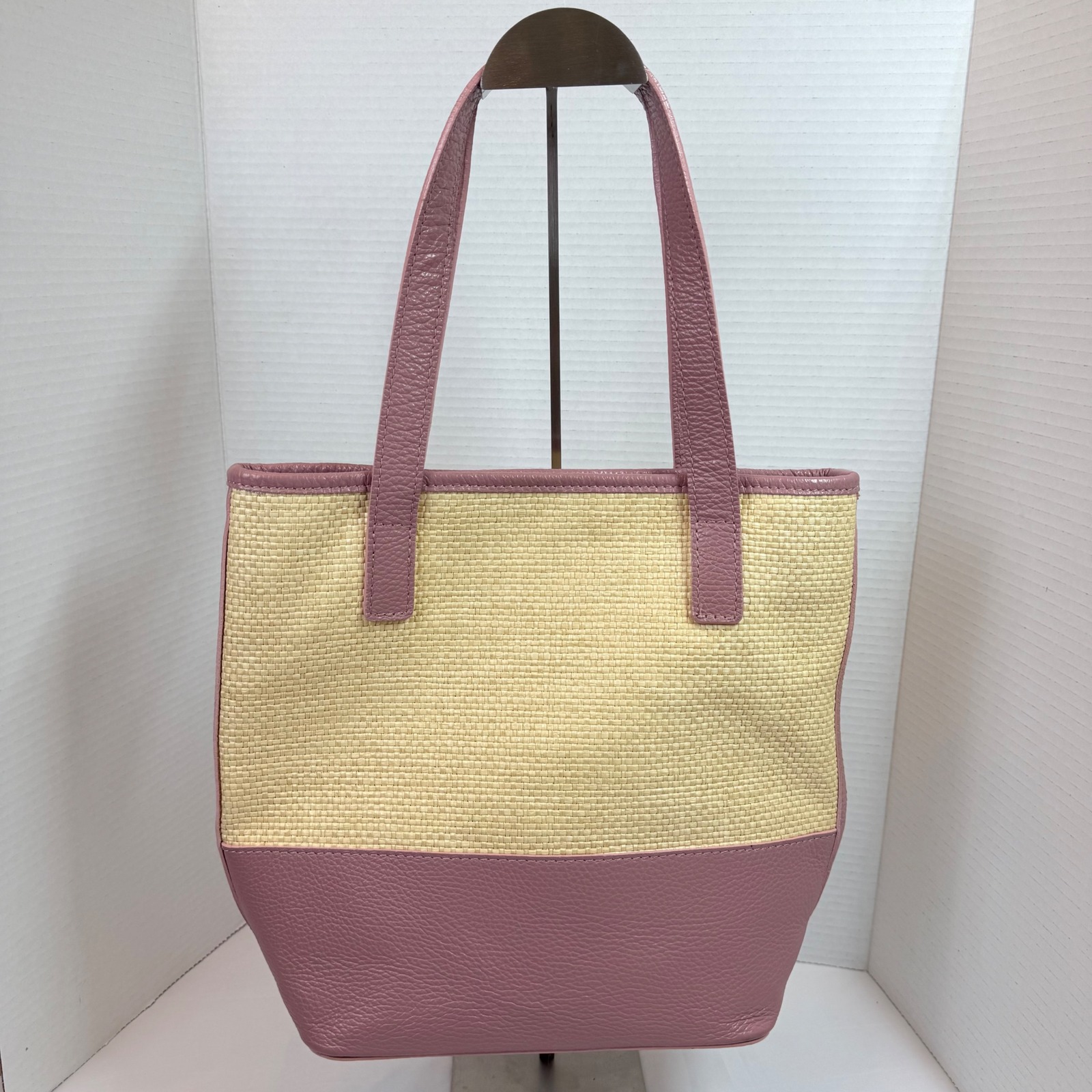 Valentina Fiore Italy Pink Leather Raffia Straw Shoulder Bag Purse Italy